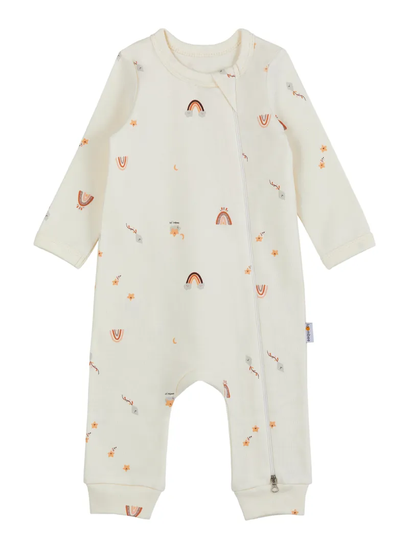 ШЕДЕВР! Кремовый комбинезон для малышей с милым принтом радуг и звёзд. Мягкость ткани чувствуется через экран!