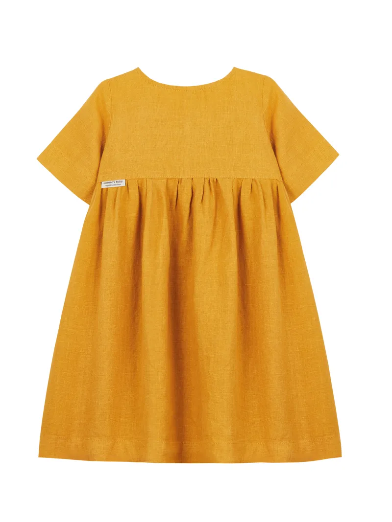 ШЕДЕВР! Льняное платье Nature's Baby горчичного цвета. Текстура льна читается идеально - можно 'потрогать глазами'!