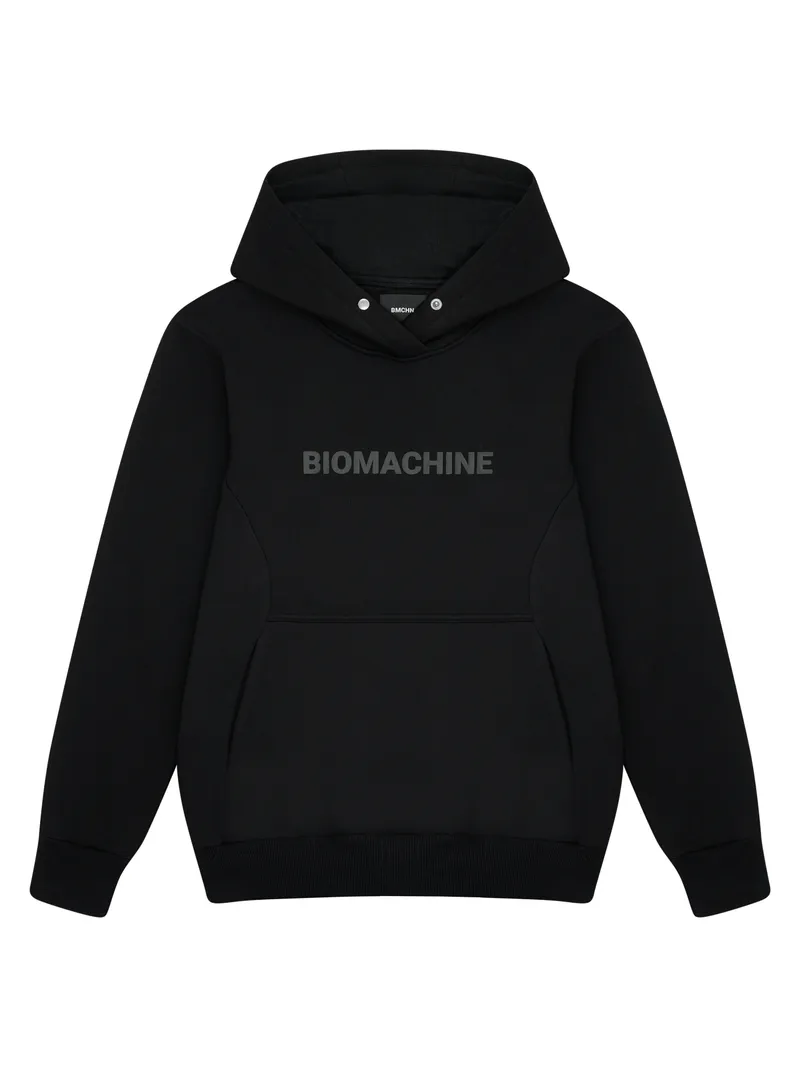 Худи с тональным принтом BIOMACHINE. Перекрёстный капюшон, карман-кенгуру.