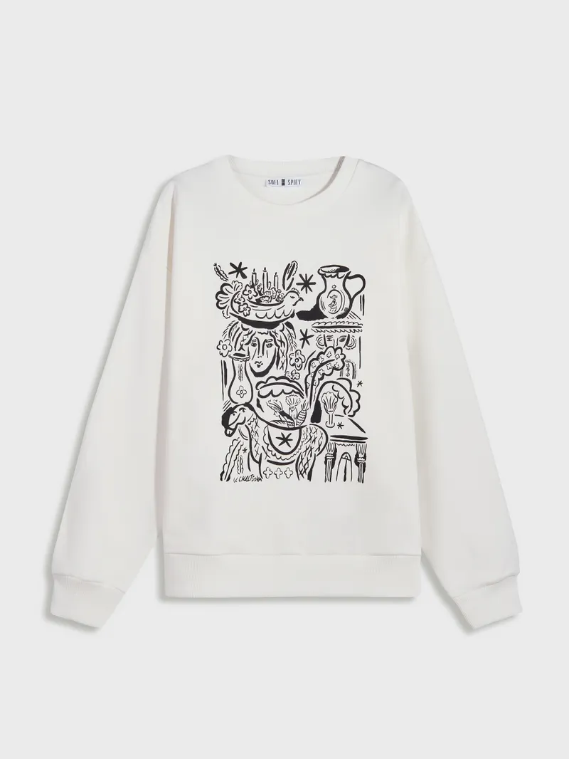 Свитшот с художественным принтом V.Caletsova. Уникальный арт-коллаб.