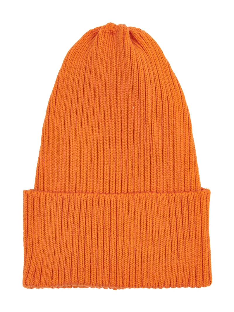 ШЕДЕВР! Яркая оранжевая шапка-бини крупной вязки. Текстура рубчика идеально видна - можно 'потрогать глазами'!